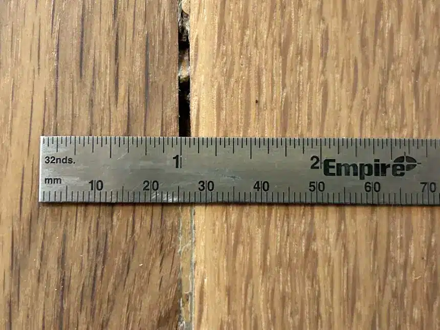 Visible spacing in a refinished hardwood floor